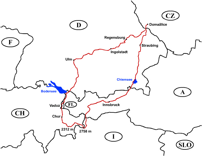 Alpy 2004 - mapa cesty