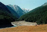 V údolí řeky Dart - v pozadí Mt. Ansted